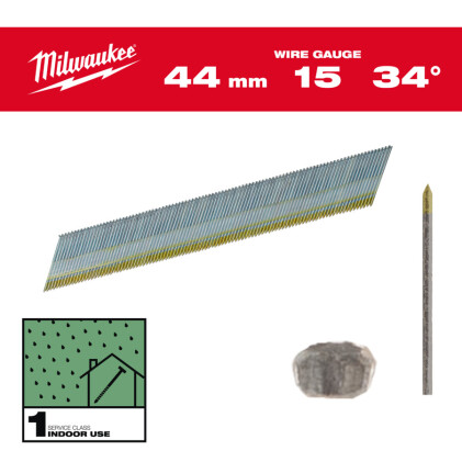 Milwaukee - Stiftnägel 15GA D-Kopf 44mm 34°...