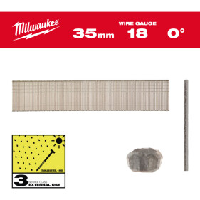 Milwaukee -  Stauchkopf-Nägel 18 GA für M18 CN18GS 1,05 x 1,25 mm Edelstahl, 0°  5.000 Stk. 38 mm (4932498746)