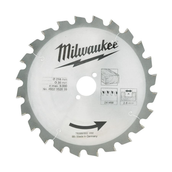Milwaukee -  Sägeblatt Holz für Kapp- und Gehrungssägen 216/30 mm Z24 (4932352839)
