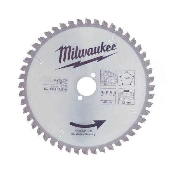 Milwaukee - Sägeblatt Holz für Kapp- und Gehrungssägen 216/30 mm Z48 (4932430720)