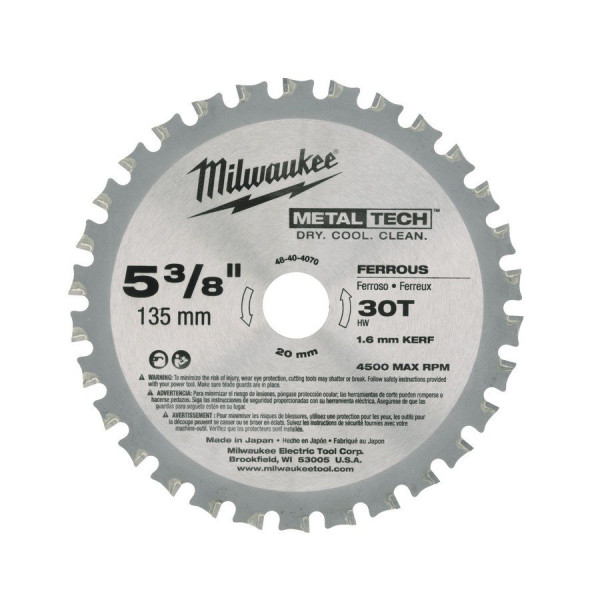 Milwaukee - Kreissägeblatt für Metall-Handkreissägen 135/20 mm Z30 (48404070)