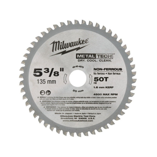 Milwaukee - Kreissägeblatt für Metall-Handkreissägen 135/20 mm Z50 (48404075)